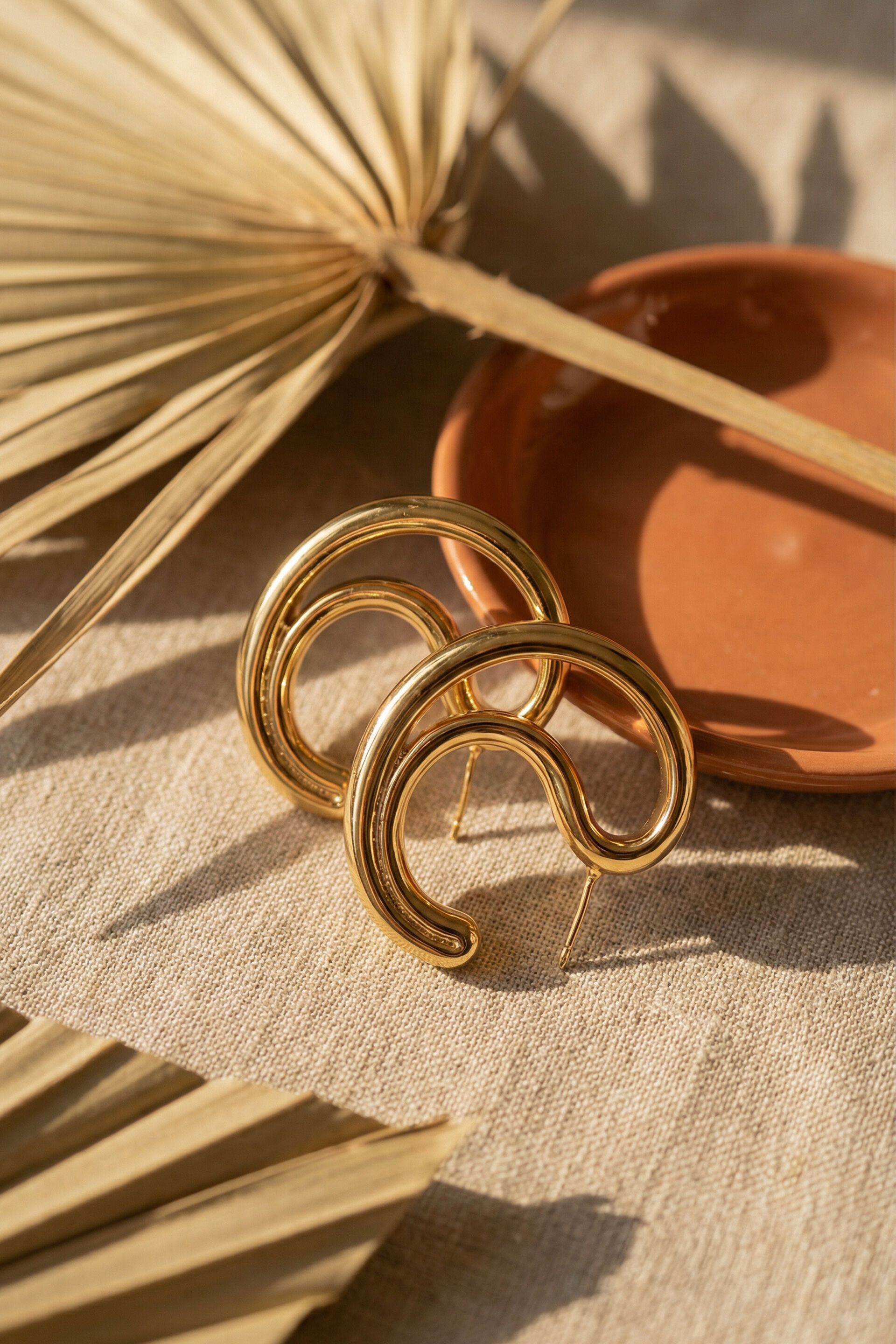 Solid Golden Hoop Earrings, , image 2